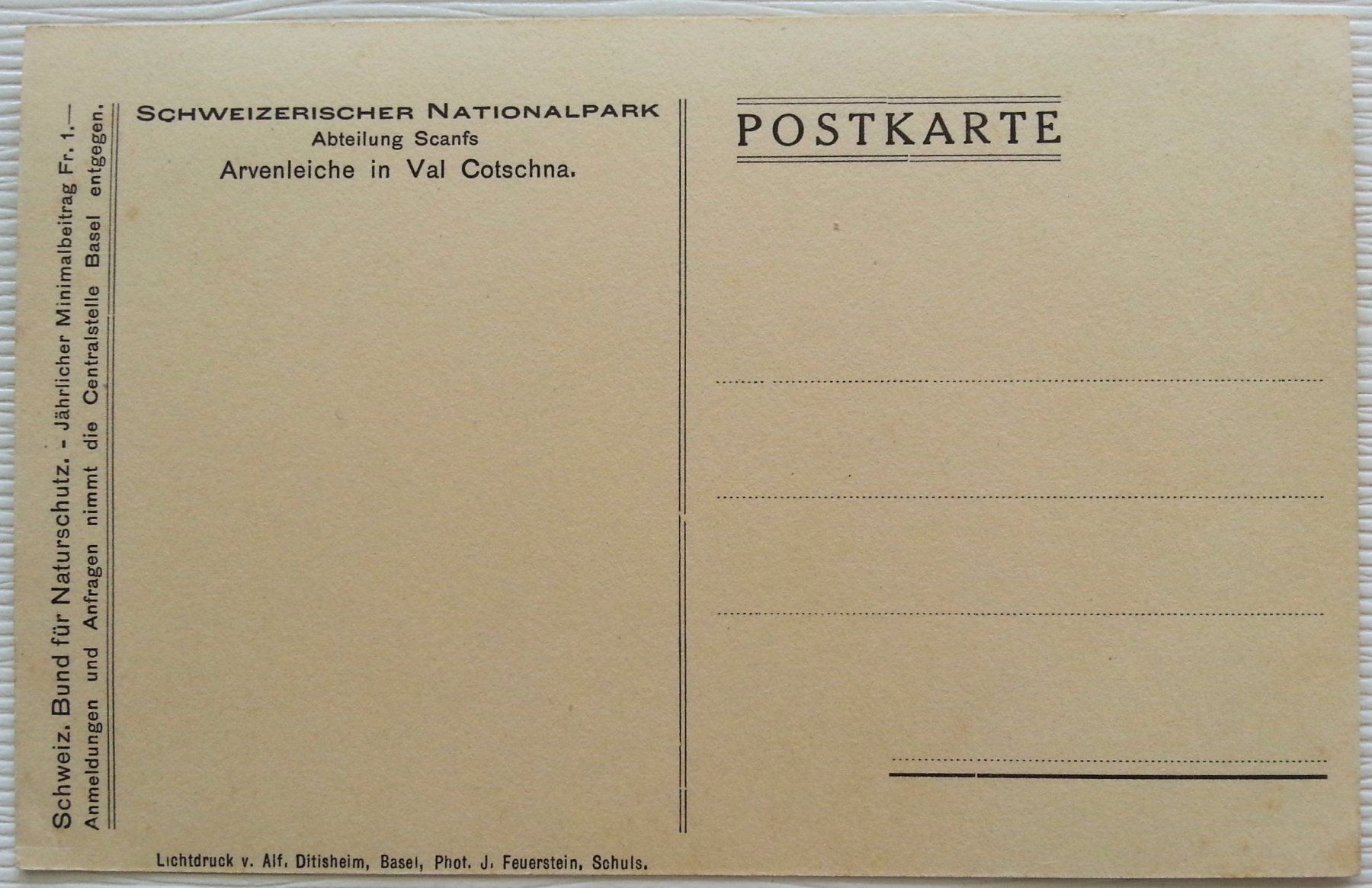 Cartoline postali: AK 5x Schweizerischer Nationalpark, um 1920 – Usato da Oberriet SG venduto da Manick 6