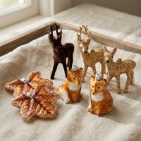 WOODLAND-Deko-Set – 8 Glasteile – Füchse / Hirsche / Blätter