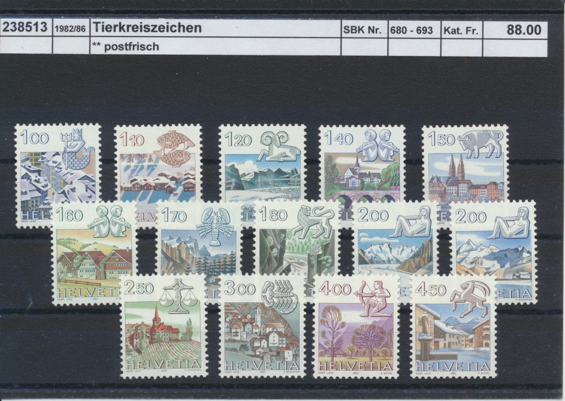 Tous les timbres: 1982/86 "Tierkreiszeichen", ** postfrisch – Neuf (Voir description) à Winterthur par Zupogeru