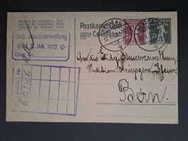 Postkarte gelaufen Herisau nach Bern 1922, Steuerverwaltung
