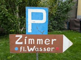 Antikes / Vintage beidseitiges Blechschild Zimmer / Parking