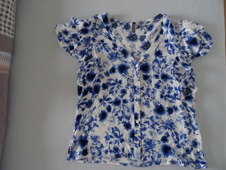 Bluse, Kurzarm, pflegeleicht, Blau/weiss, Gr. 38/40