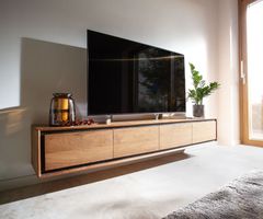 Lowboard STONEGLOW 200 cm Akazie Natur 4 Türen Steinfurnier