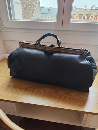 Sac de médecin en cuir véritable noir style vintage