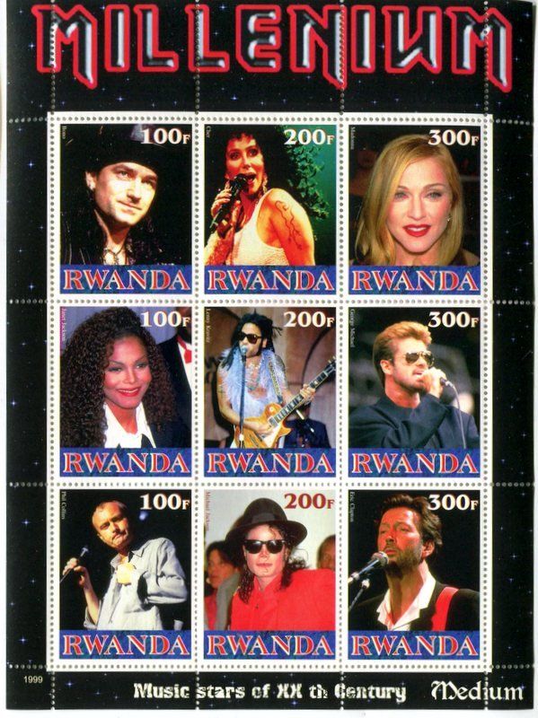 Tutti i francobolli: Block Michael Jackson, Eric Clapton, Lenny Kravitz, Madonna. – Nuovo e nell'imballaggio originale da Basel venduto da Butsch5