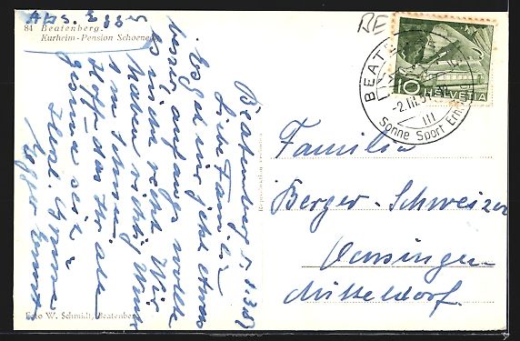 Cartoline postali: AK Beatenberg, Kurheim-Pension Schoenegg – Usato da Berlin venduto da bartko-reher 1