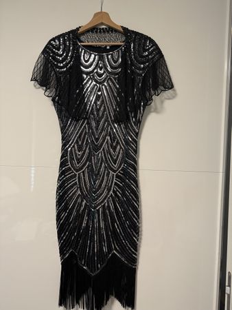 Glitzerndes Charleston Kleid mit Fransen, Grösse M