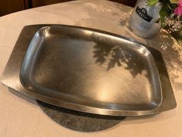 Servierplatte Metall Edelstahl rechteckig leicht ...