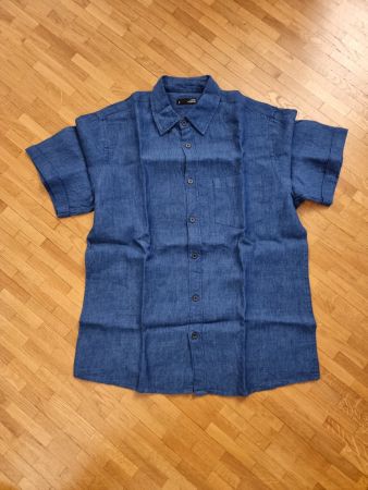 Chemise homme manche courte en lin bleu