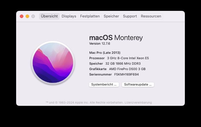 Mac Pro 2013 3.0 GHz 8-Core Intel Xeon - 32GB RAM - 1T SSD