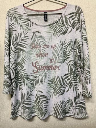 Langarmshirt Damen Grösse unbekannt Blattmuster rosa Text