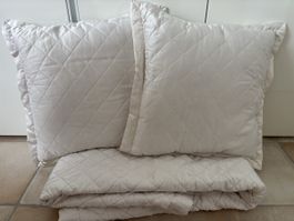 Decke-Bettübewurf + 2 Kissen: Weiss/Creme