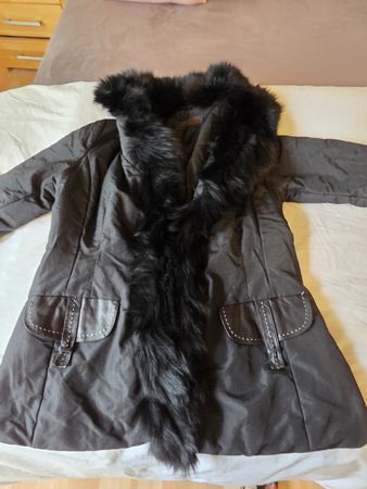 Wintermantel mit Echtpelzbesatz von Cappellino , Schwarz