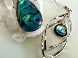 Abalone Ohrhänger Set Silber 925 schimmernd Vintage