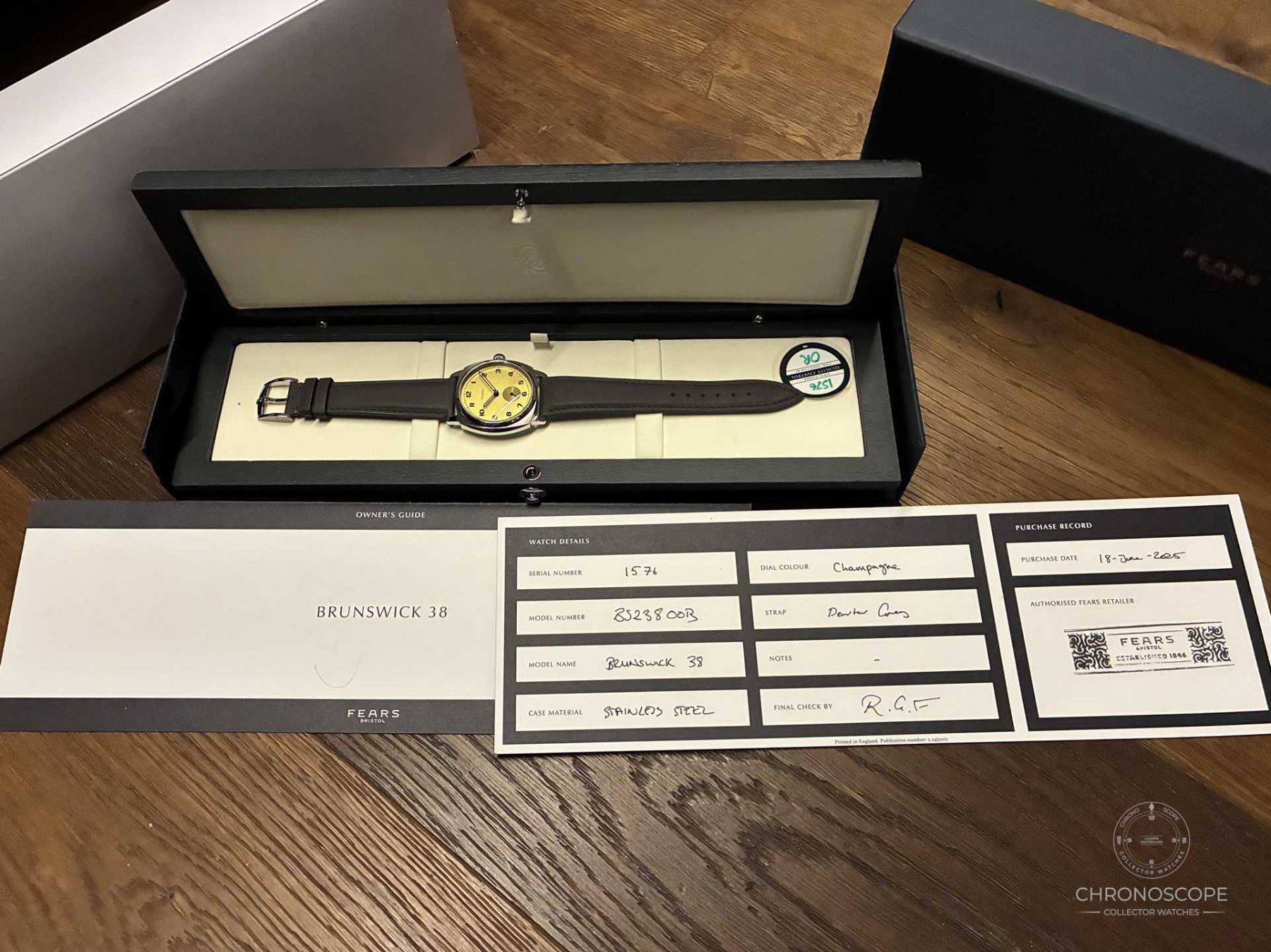 Orologi: Fears Brunswick 38 Champagner-Zifferblatt – Nuovo (secondo la descrizione) da Luzern venduto da ChronoScope6004 8