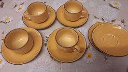 4 Tassen,6 Unterteller" Rössler" senfgelb