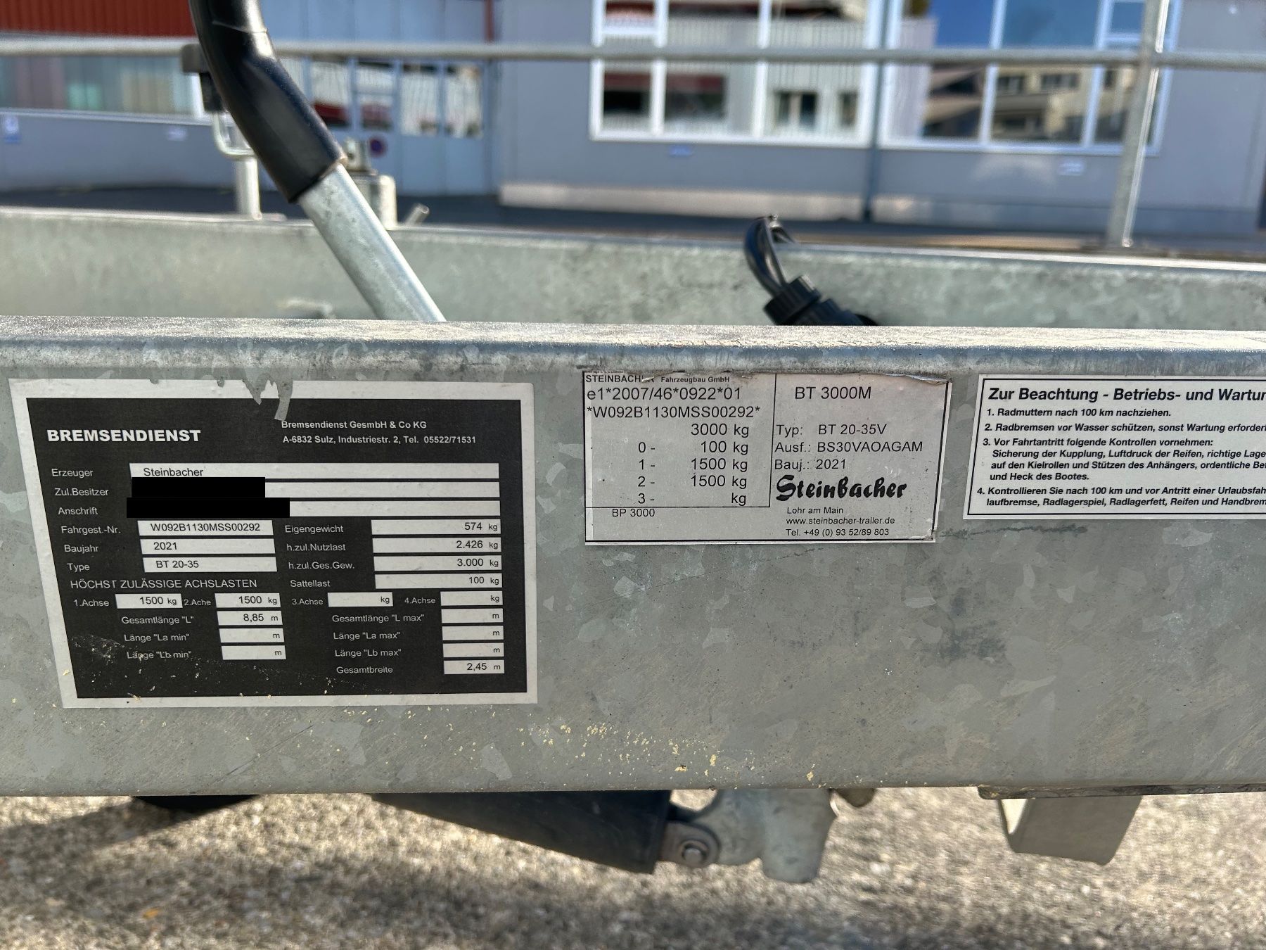Rimorchi: Steinbacher BP 3000 KG / JG 2021/ MFK 2026 – Usato da Lachen SZ venduto da Philipp2185 6