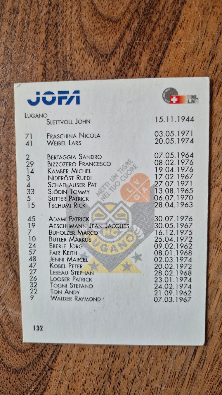 Carte collezionabili: HC Lugano - Mannschaftsbild Saison 1995/96 – Usato da Wasen im Emmental venduto da asstaehli 1