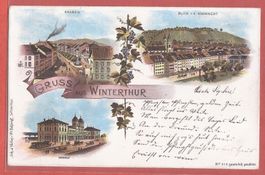 Winterthur mit Bahnhof und Graben - Litho 1900