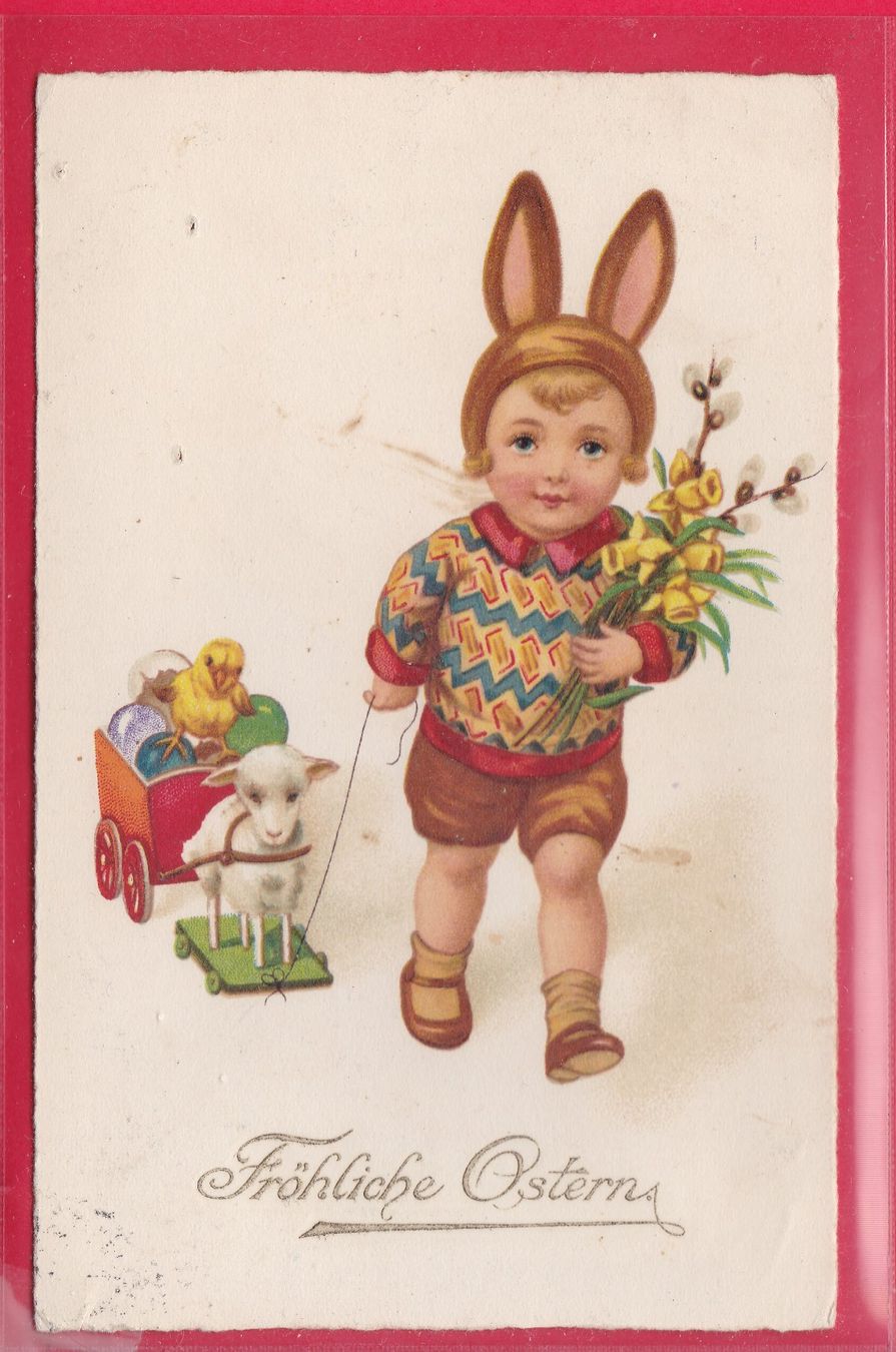 Cartoline postali: FRÖHLICHE OSTERN, 2.4.1928 – Usato da Oberrieden venduto da Gebirgsstelze