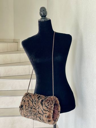 Vintage Faux Fur Bag with Leopard Print
