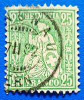 Sitzende Helvetia 1881 Faserpapier 25 Rp.grün gut gestempelt