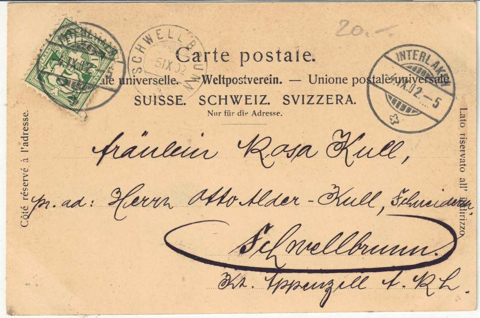 Cartoline postali: Gruss aus Interlaken - Promenade - animee – Usato da Ettingen venduto da Kartenplanet 1