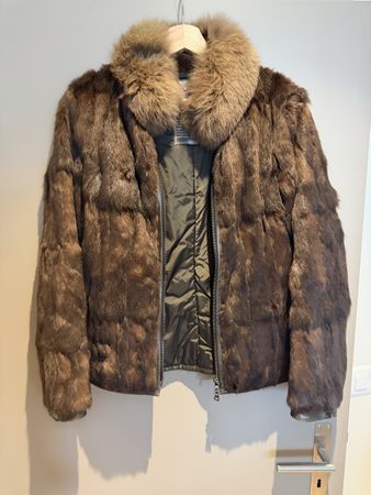Prada Damen Pelzjacke Grösse 42 braun Blau Fuchs Kragen