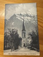 Carte postale ancienne: Église à Ragaz et le Falknis 