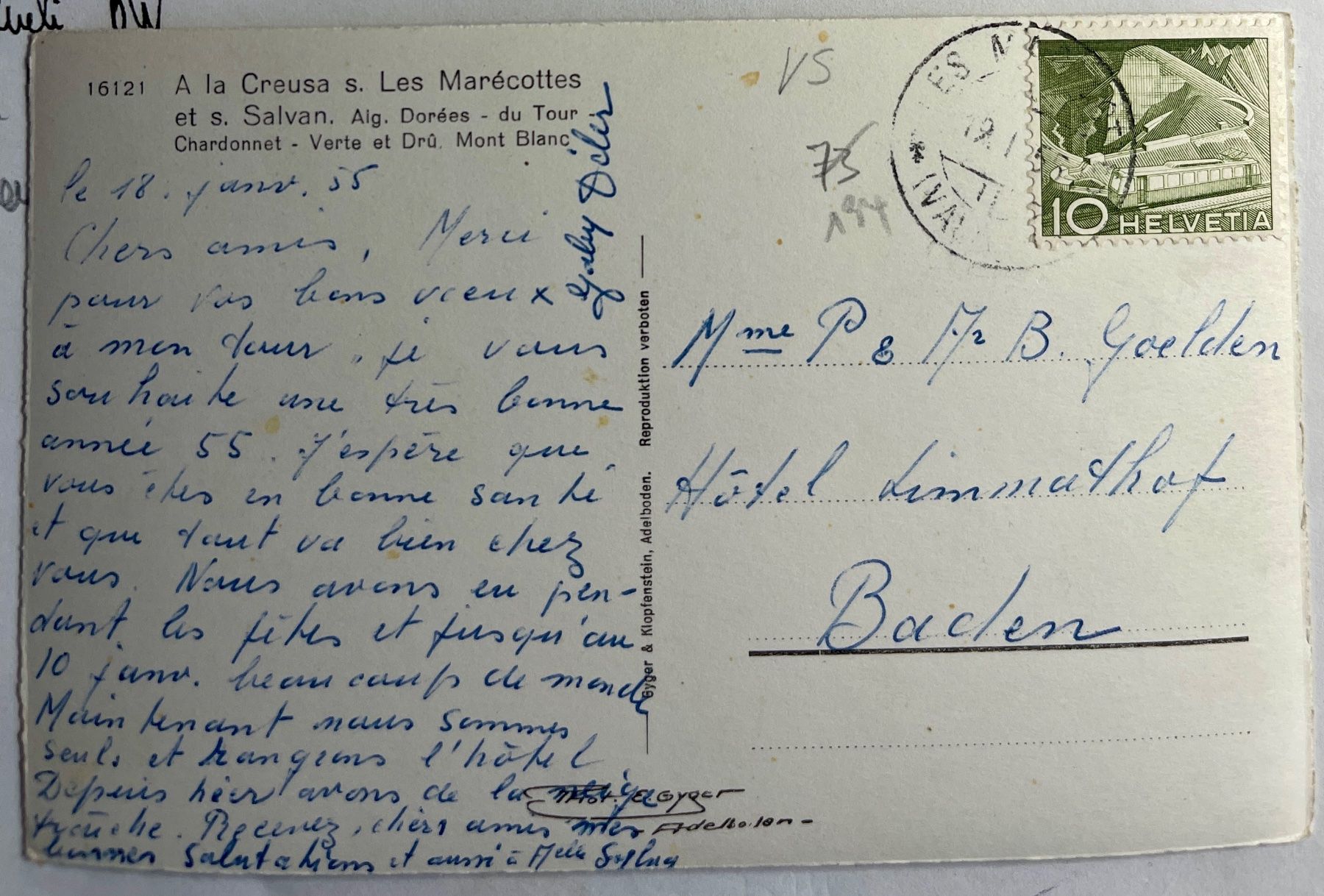 Cartoline postali: LA CREUSAZ - SALVAN 1955 – Usato da Lutry venduto da Ediego 1