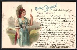 Litho Schweizer Dame in Appenzeller Trac
