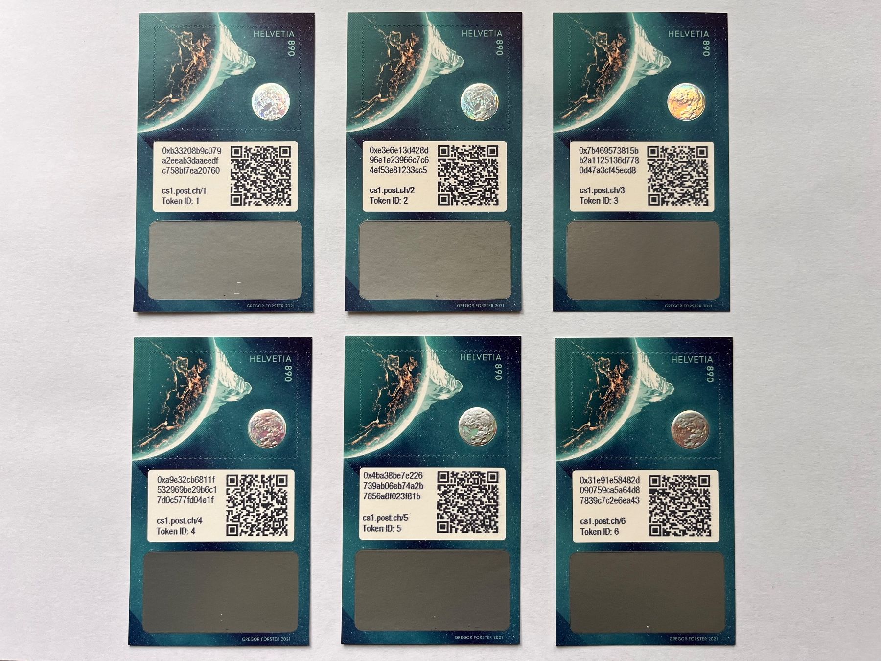Tutti i francobolli: Swiss Crypto Stamp 1.0 ID-1,2,3,4,5,6 – Nuovo (secondo la descrizione) da Basel venduto da LukasA1992 1