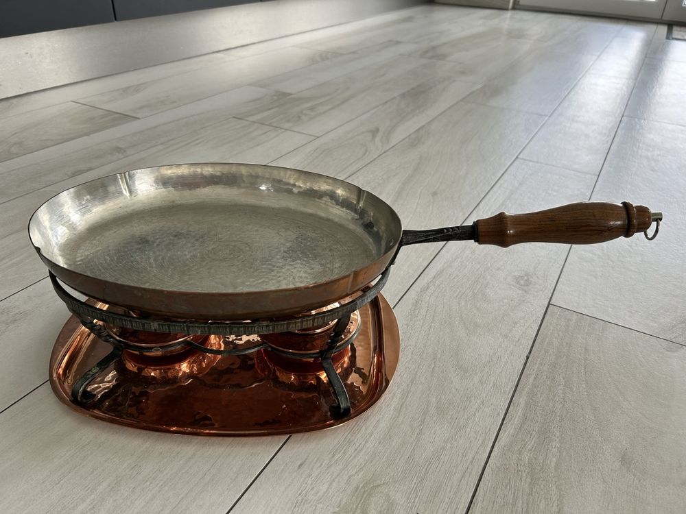 Poêle En Cuivre émaillé Professionnelle 38cm – Poignée Laiton, Fabriquée En Italie, Rouge