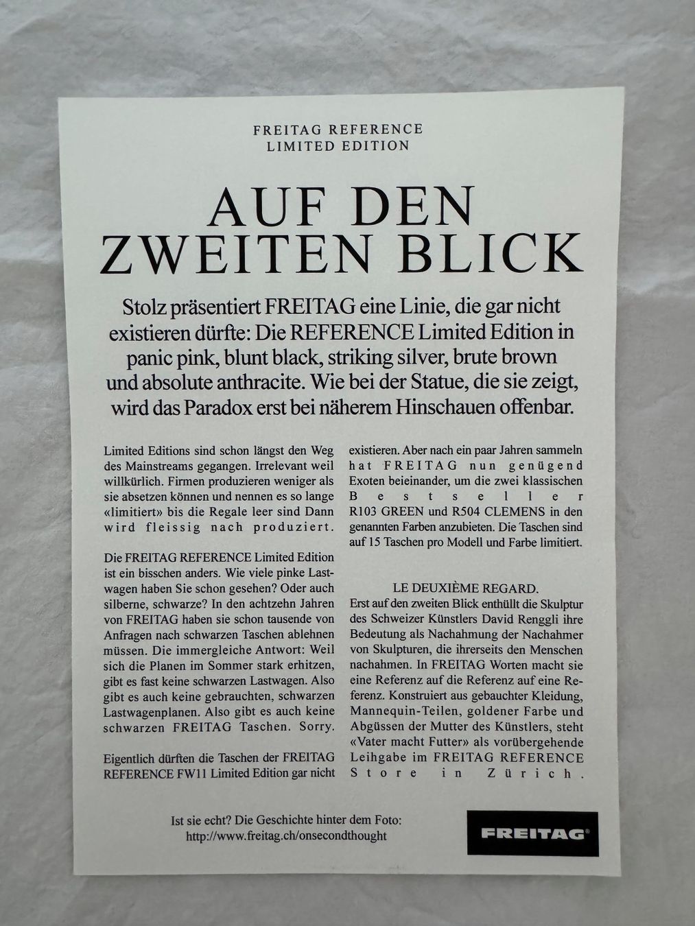 FREITAG REFERENCE LIMITED EDITION: Unikat für SammlerInnen (Gebraucht ...
