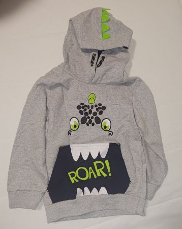 Kinder-Hoodie mit Dino-Motiv, Grösse 116, Grau 🦖