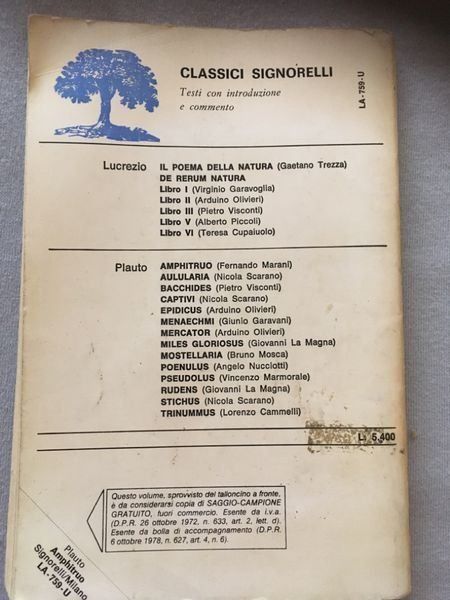 Libri: Scrittori Latini - Plauto Amphitruo – Usato da Bergdietikon venduto da book-4-you 1