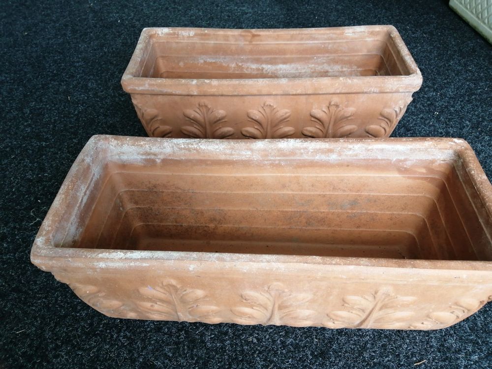 Zwei Pflanzenkisten, Blumenkasten aus Ton 19 x 46 cm Kaufen auf Ricardo