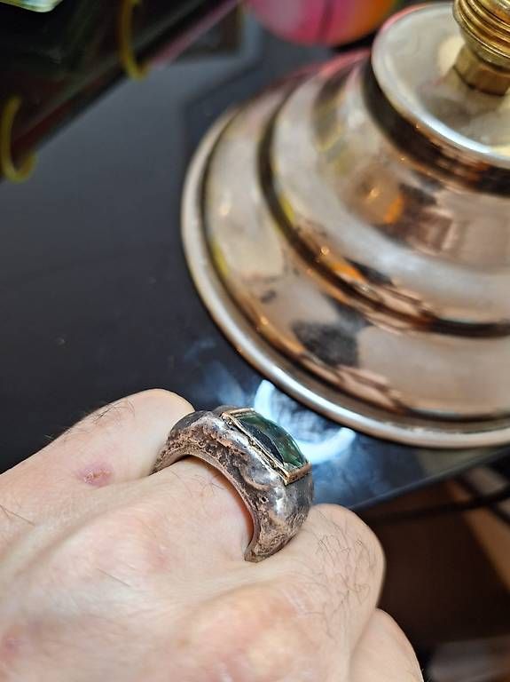 Anelli: Silber-Ring mit Turmalin, goldumrandet – Usato da Olten venduto da si91 3