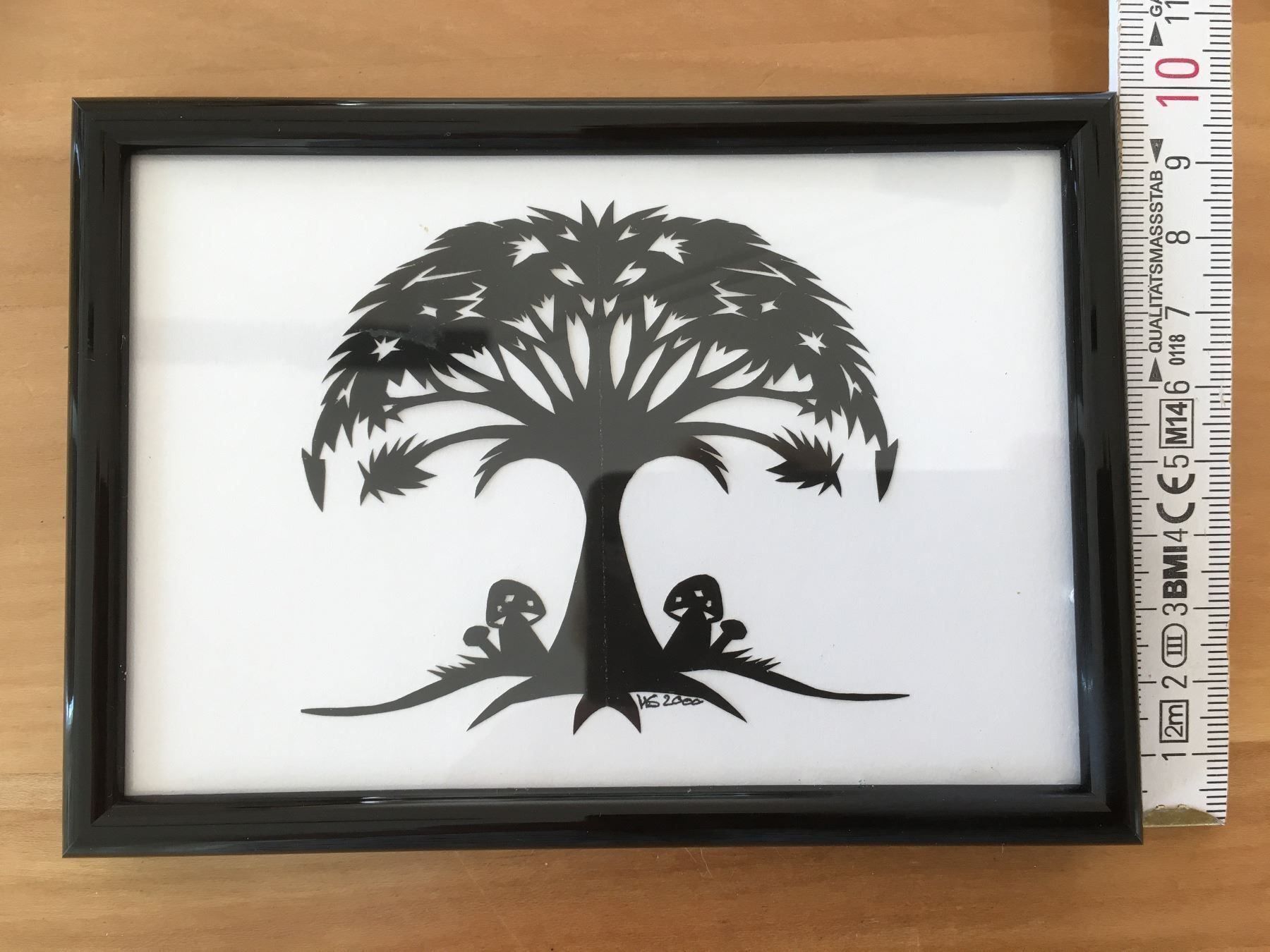 Grafica & Litografie: SCHERENSCHNITT BAUM PILZE HANDARBEIT SIGNIERT M.S. 2000 – Usato da Subingen venduto da ArtBead 4