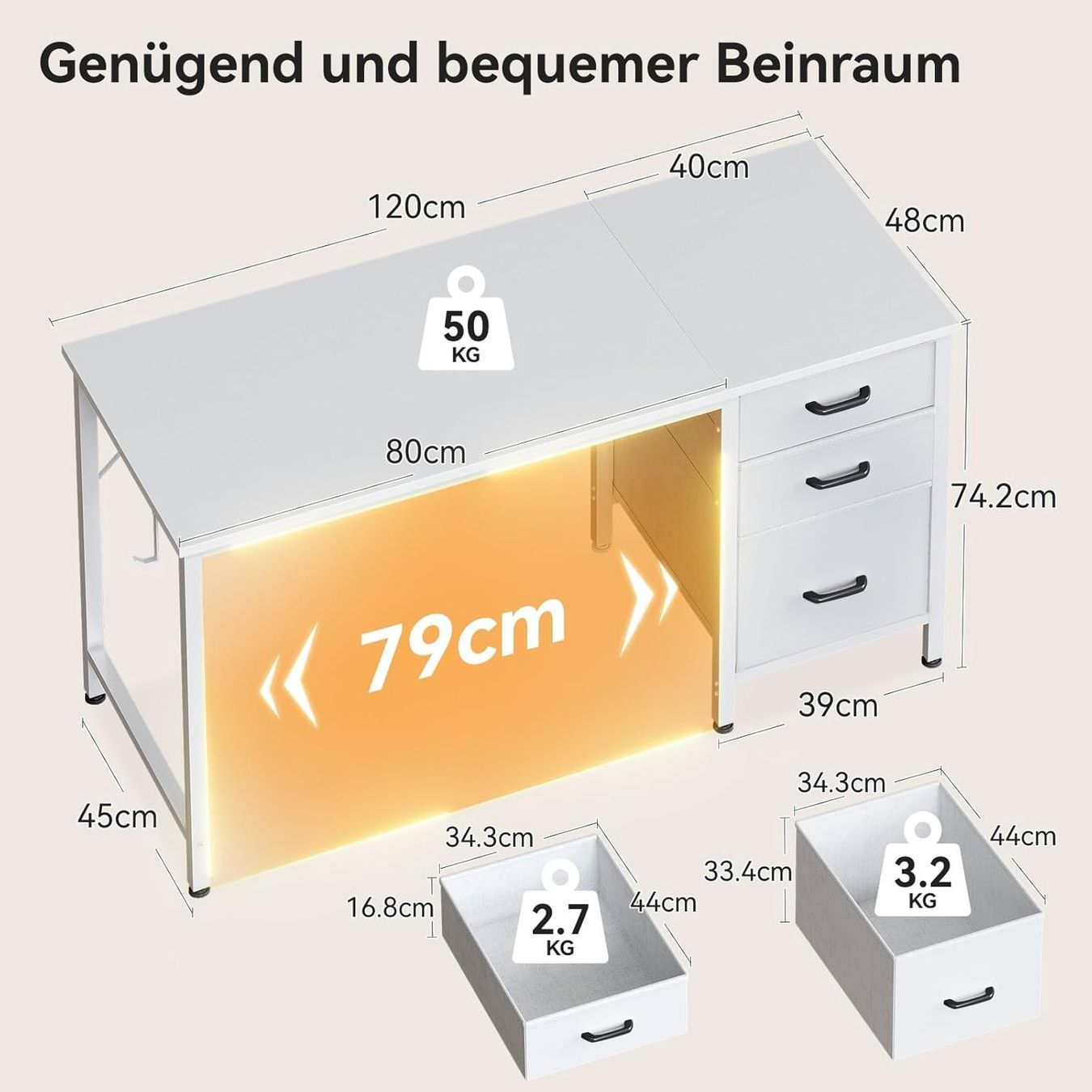 Scrivanie: Schreibtisch mit 3 Schubladen Computertisch 120cm Weiss – Nuovo e nell'imballaggio originale da Schaffhausen venduto da tra_6j5m 2