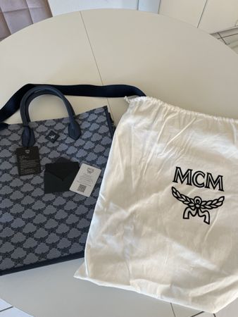 MCM Tasche Shopper blau grau neu mit Staubbeutel
