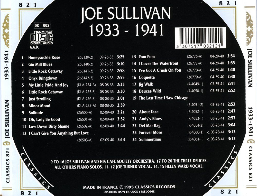 CD: Jazz-CD:  Joe Sullivan 1933 - 1941 (Classics) – Usato da Hochfelden venduto da mue_lhm9 3