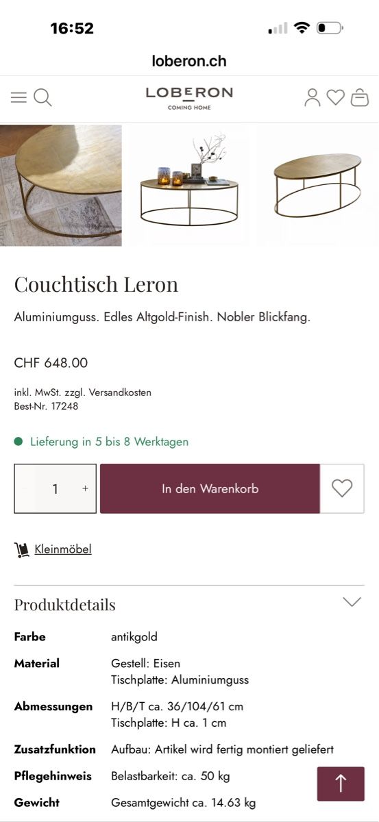 Tavoli: Oval Couchtisch  Altgold-Finis  – Usato da Höri venduto da Blumenfee 5