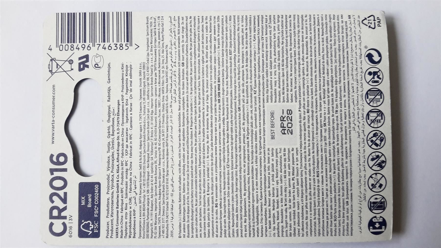 Caricatori & Batterie: Knopfzelle CR2016 2er, Lithium, Varta – Nuovo e nell'imballaggio originale da St. Gallen venduto da cointec 4