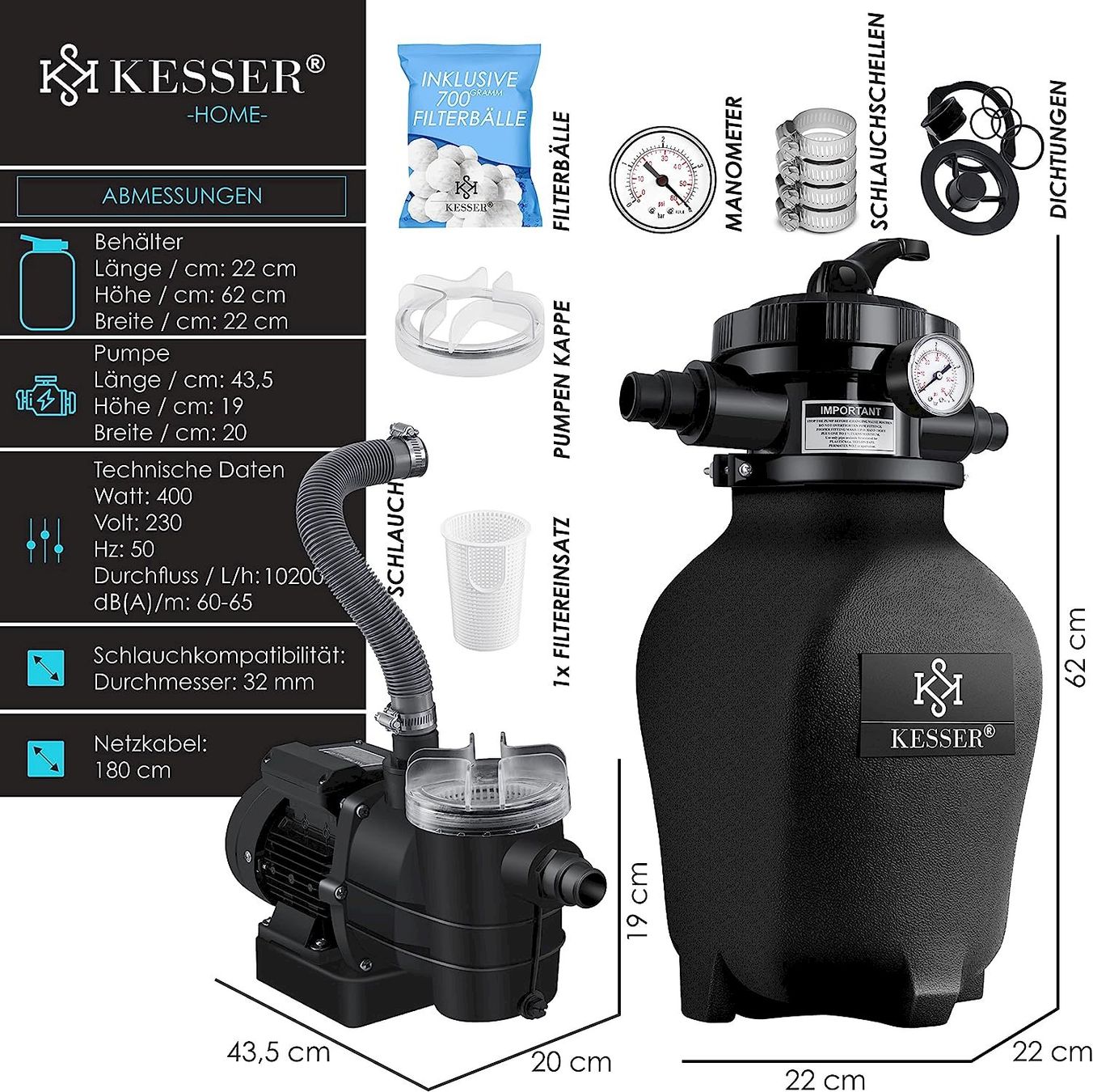 Piscine: Sandfilteranlage 10200 L/h 400W schwarz – Nuovo e nell'imballaggio originale da Bottighofen venduto da zaap 6