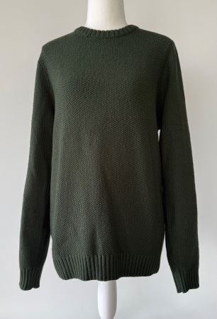 Strickpullover dunkel grün Rundhals grob gestrickt