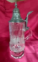 prächtiger Bierhumpen Bierkrug, reicher Schliff, Zinndeckel