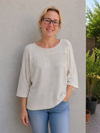 MAJE | Pull écru beige clair manches 3/4 col rond | M femme