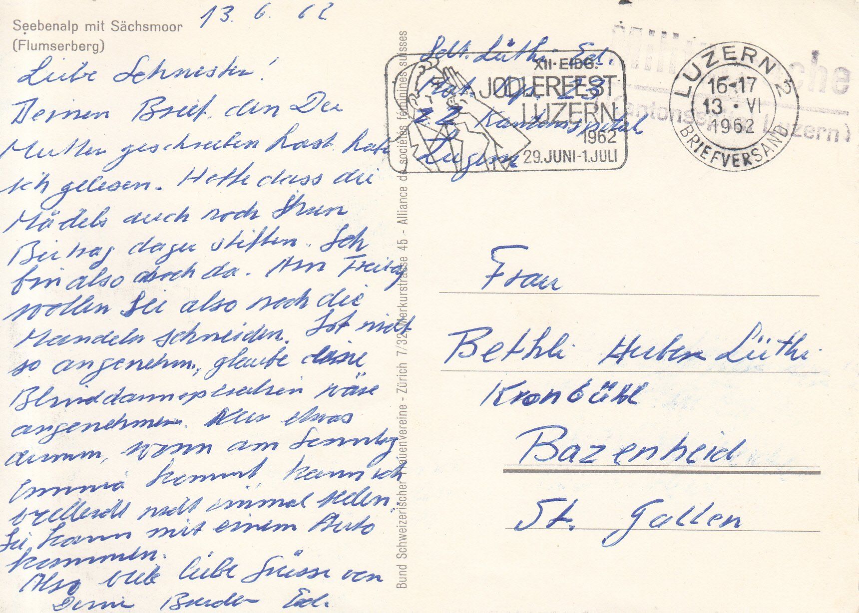 Cartoline postali: Seebenalp 1962 – Usato da Bürglen TG venduto da StampGraf 1