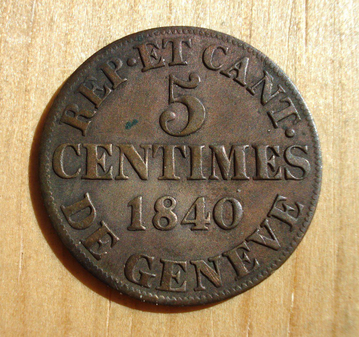 Tutti le monete: (D3) Genève 5 Centimes 1840 – Usato da Erlach venduto da Net-Coins